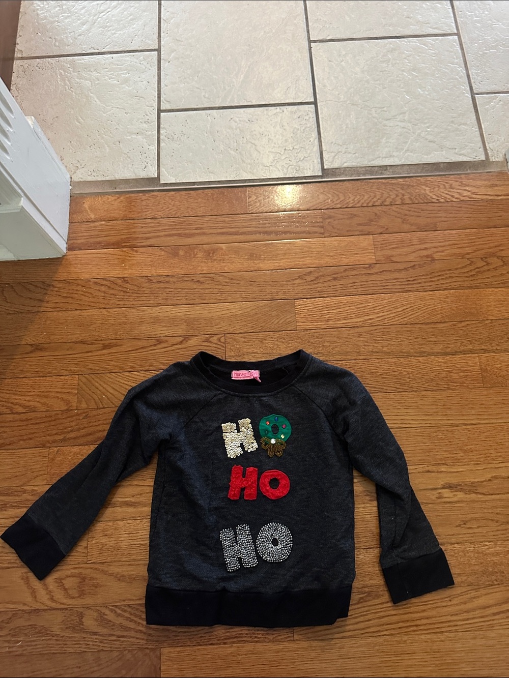 Girls' Dark Gray Holiday 'HO HO HO' Sequin Sweatshirt
